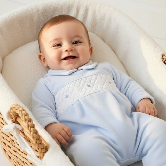 Baby boys Velour Star Smocked all in one