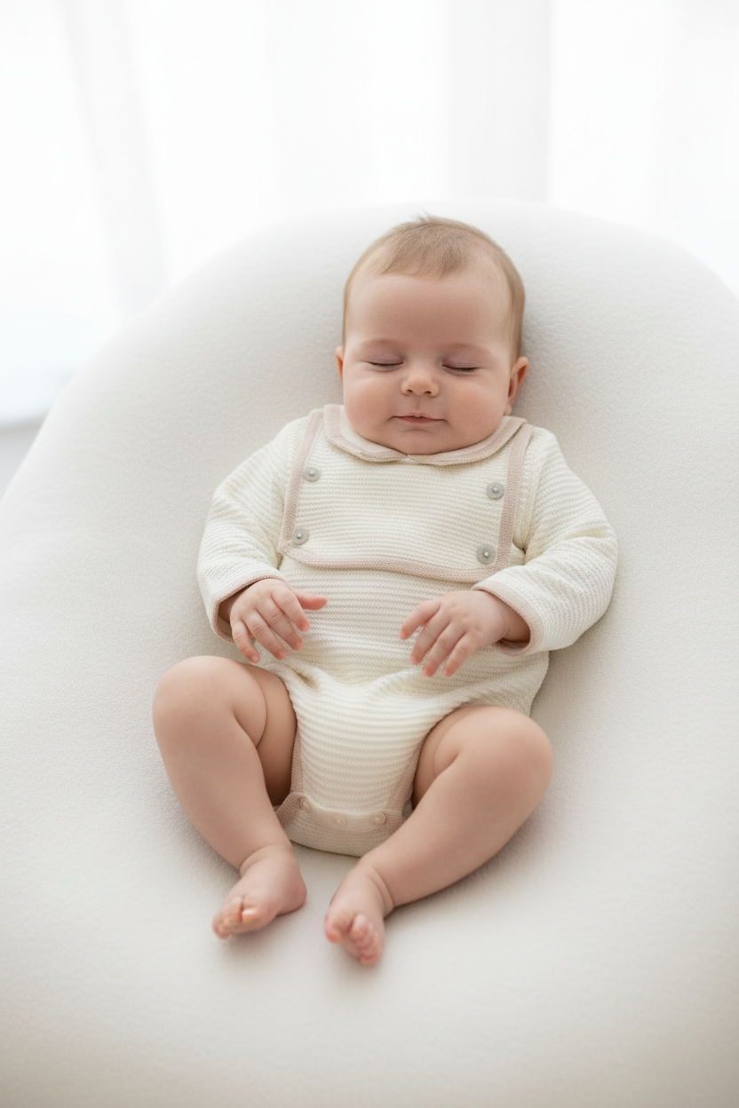 Baby boy’s cream knitted romper