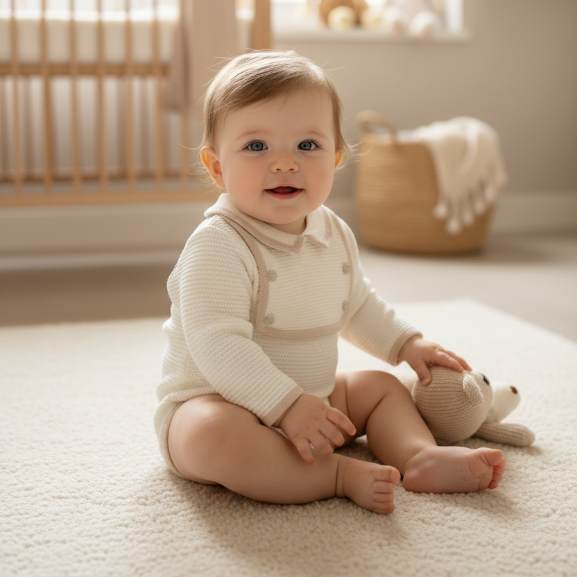 Baby boy’s cream knitted romper