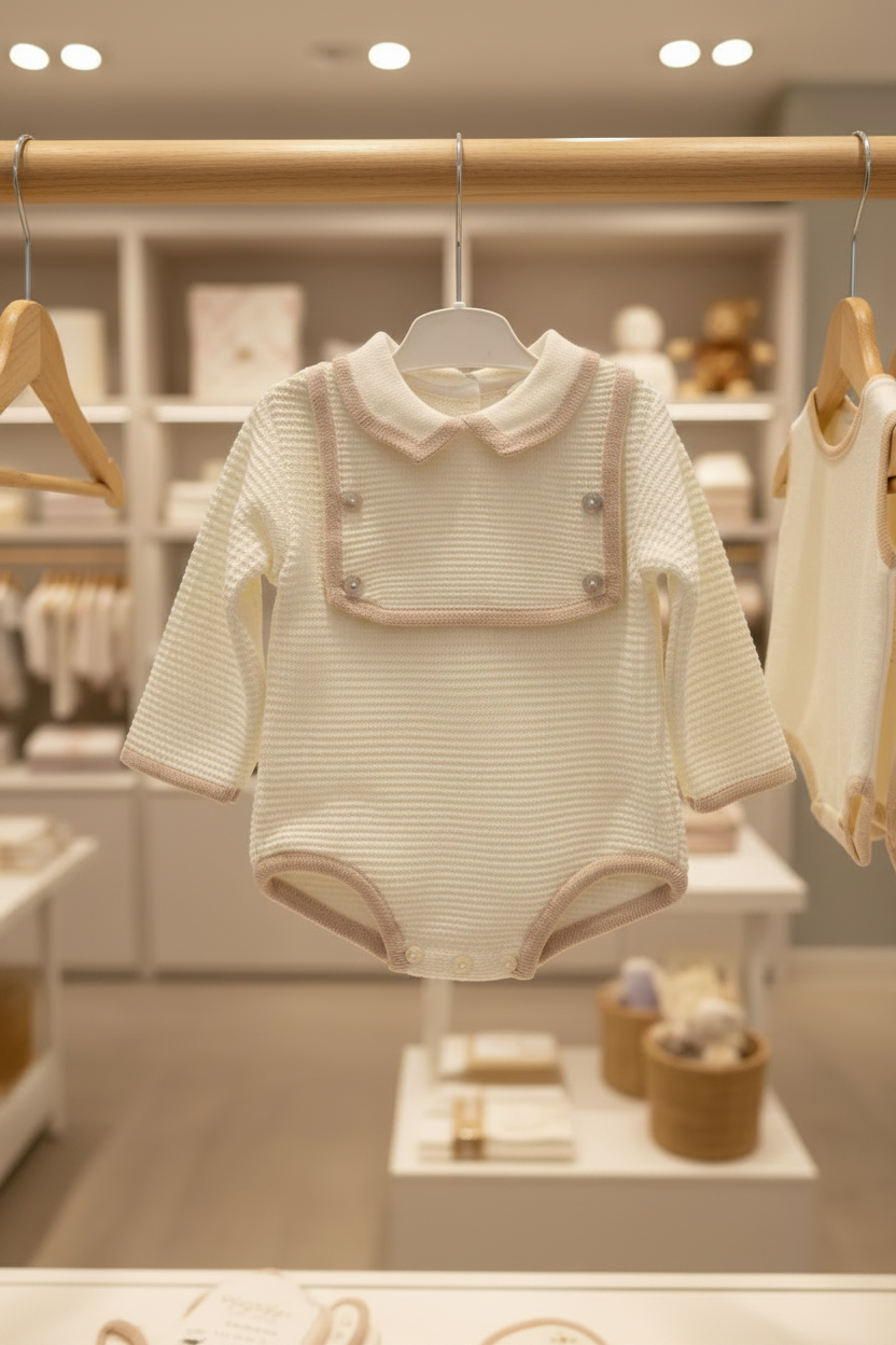 Baby boy’s cream knitted romper
