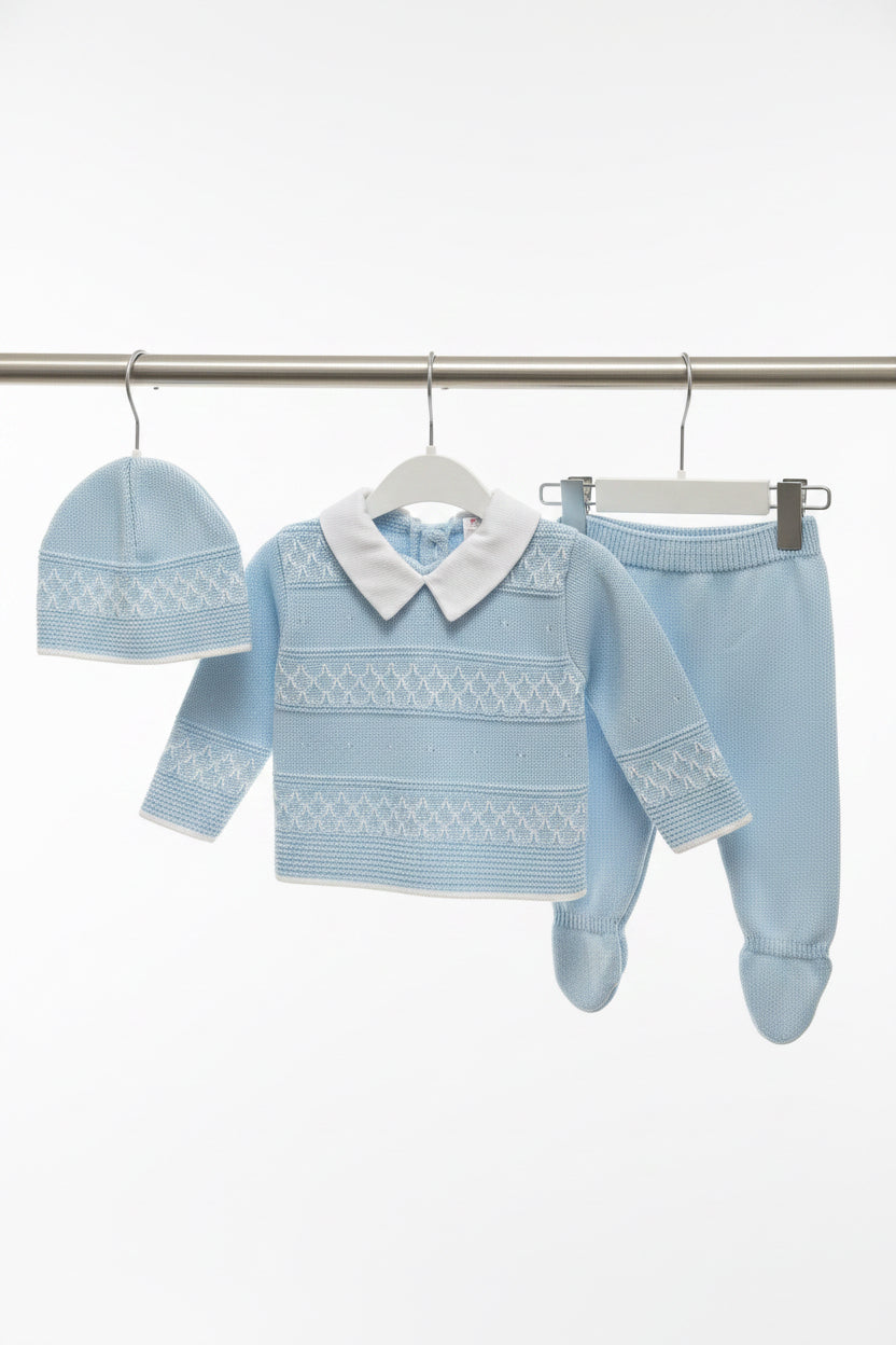 Baby boys blue Portuguese knitted set with hat - one size newborn-3m