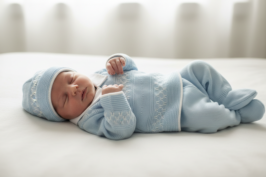 Baby boys blue Portuguese knitted set with hat - one size newborn-3m