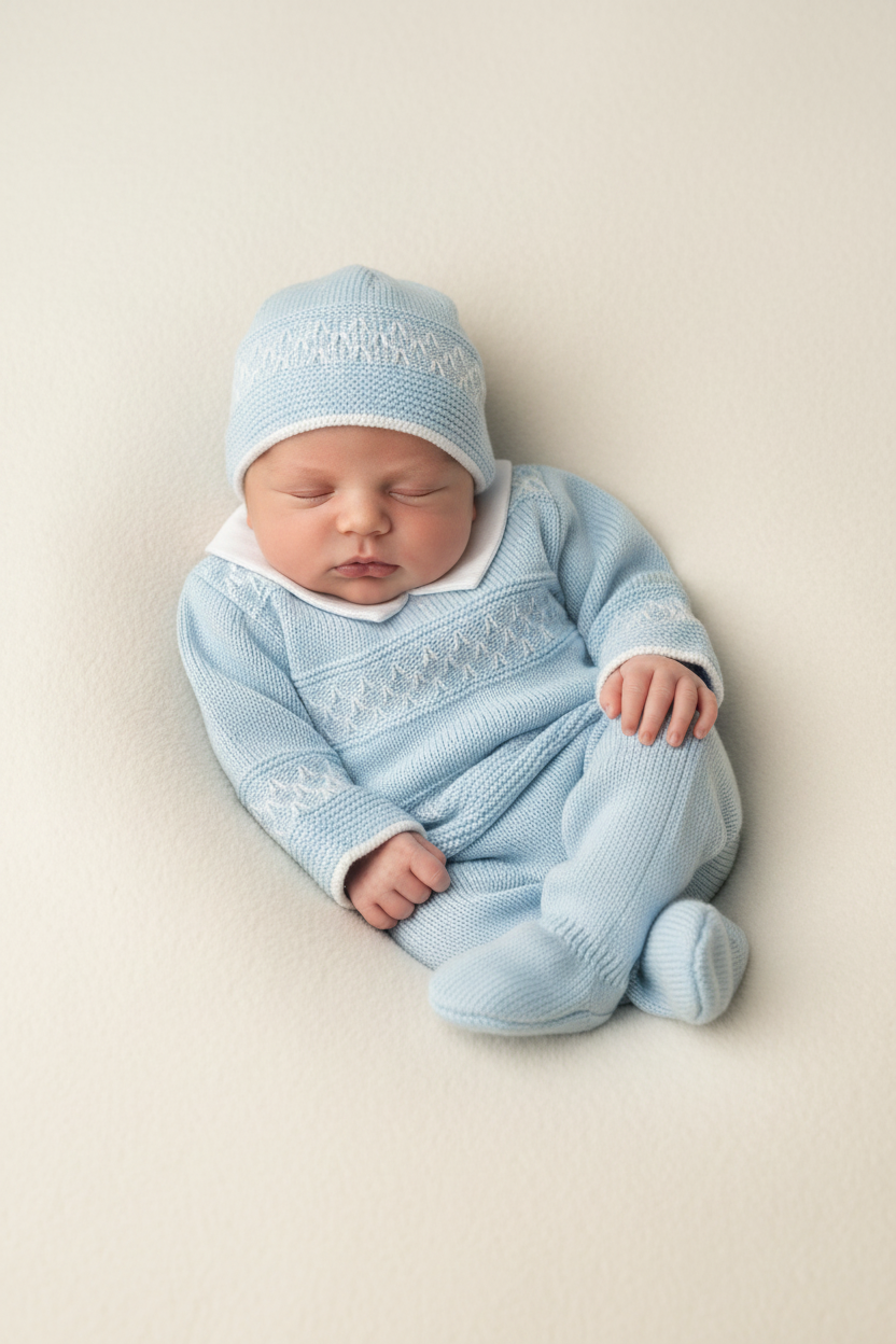 Baby boys blue Portuguese knitted set with hat - one size newborn-3m