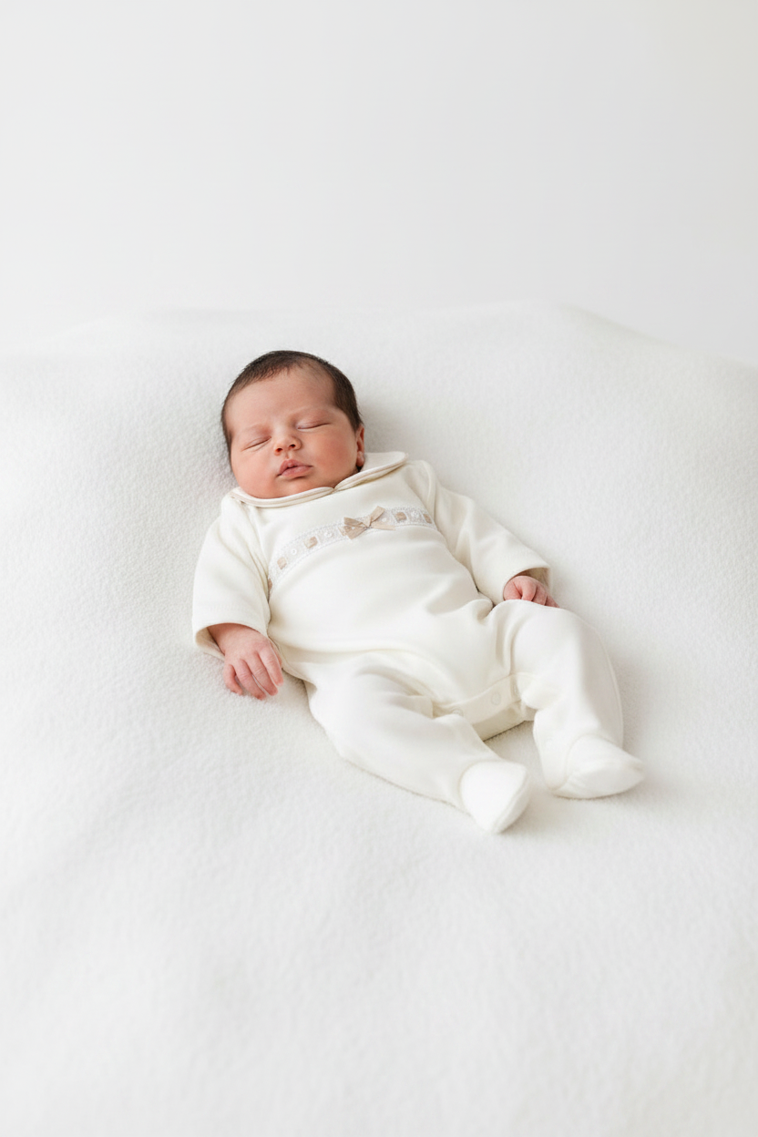 Baby girl’s cream slotted ribbon all in one