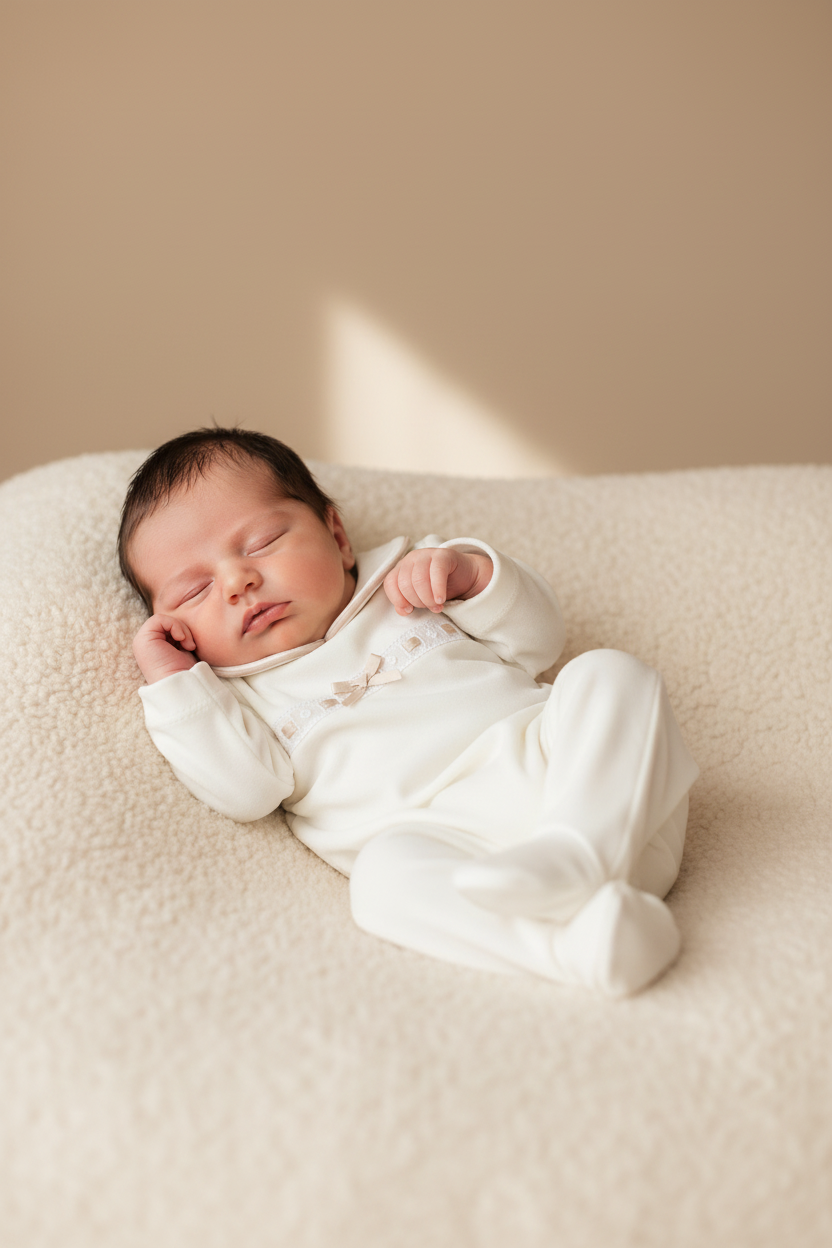 Baby girl’s cream slotted ribbon all in one