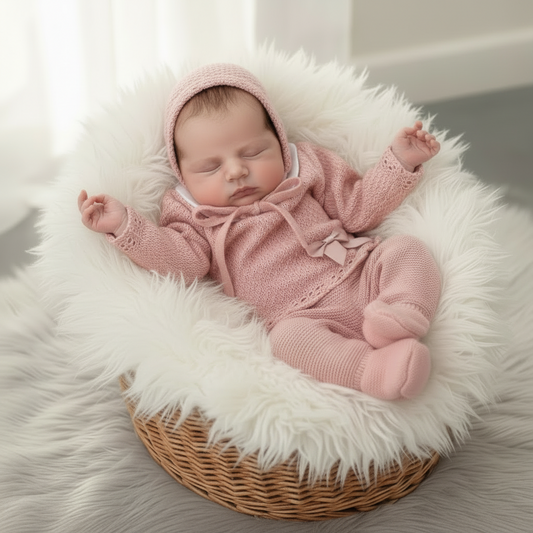 Baby girls Portuguese knitted set with bonnet - One size only