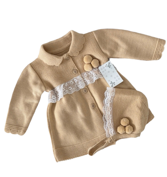 Baby girls knitted coat with bonnet