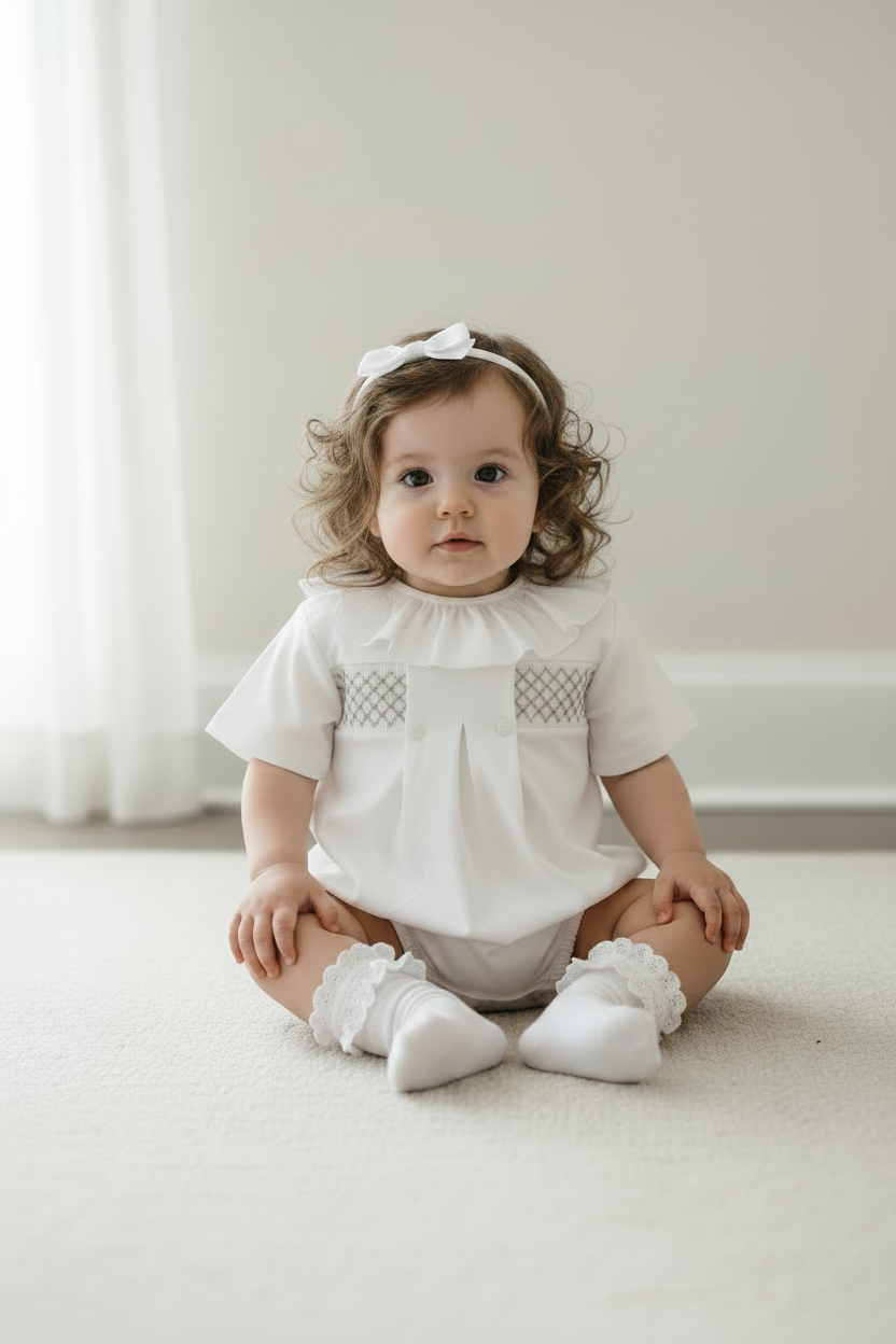 Baby girls cotton smocked romper