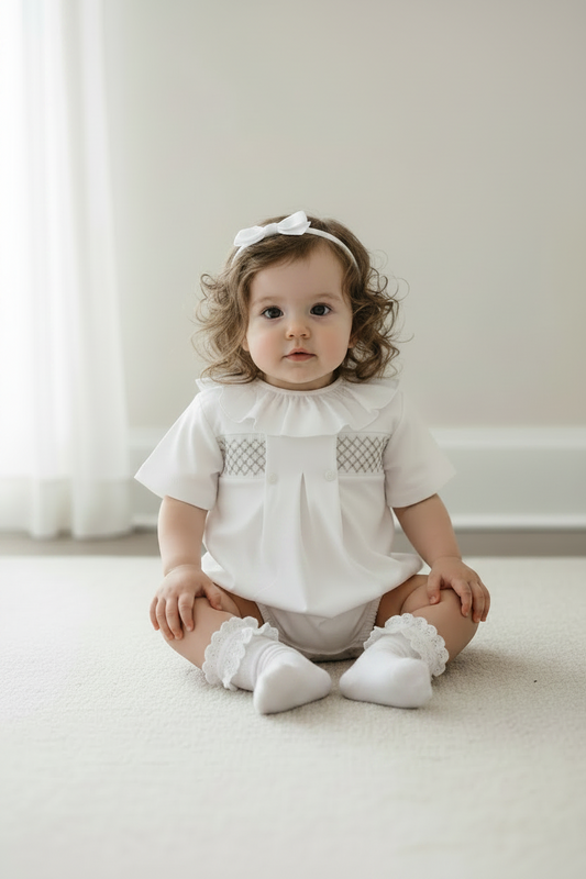 Baby girls cotton smocked romper