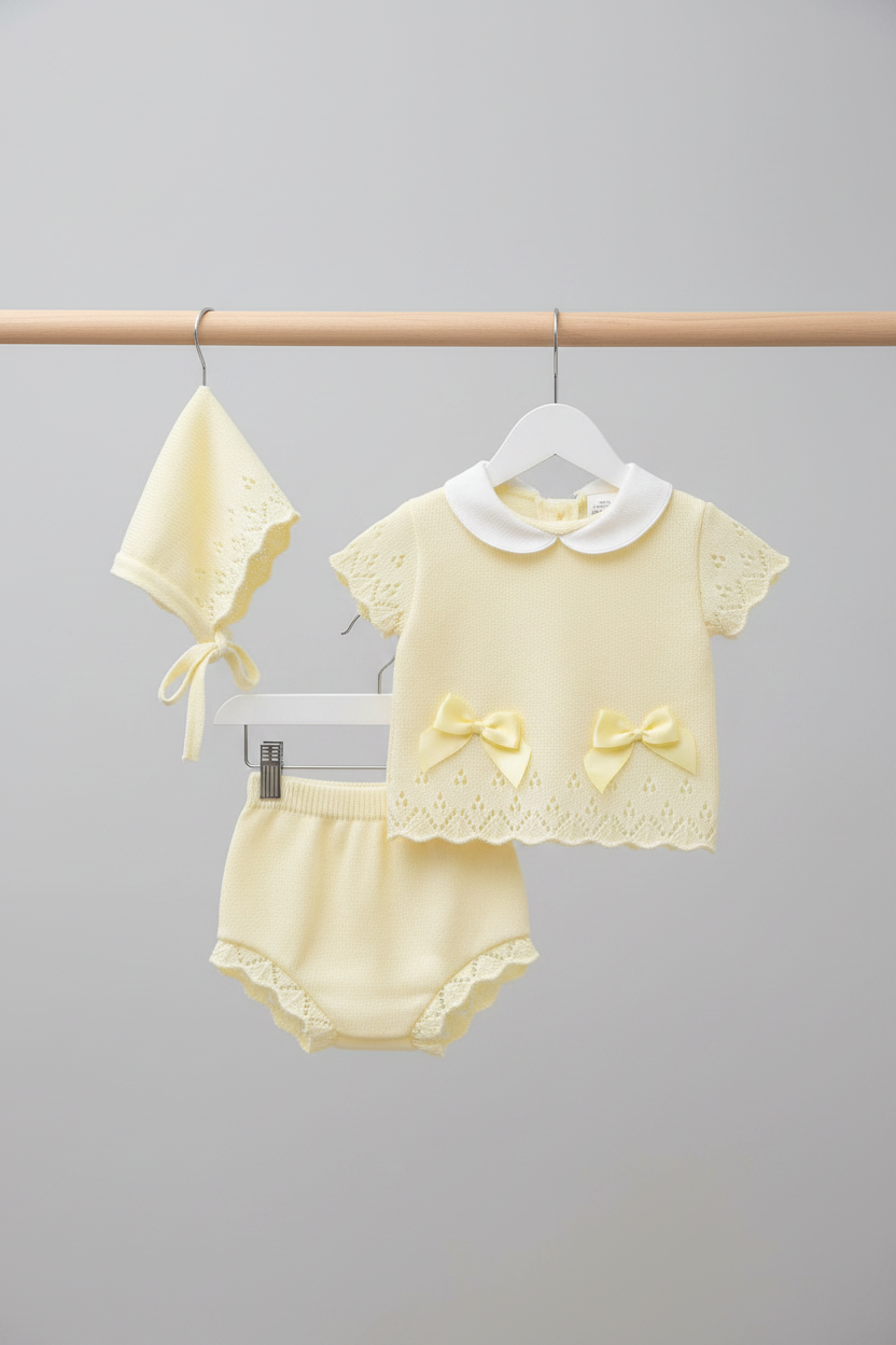 Baby girls yellow knitted set with bonnet