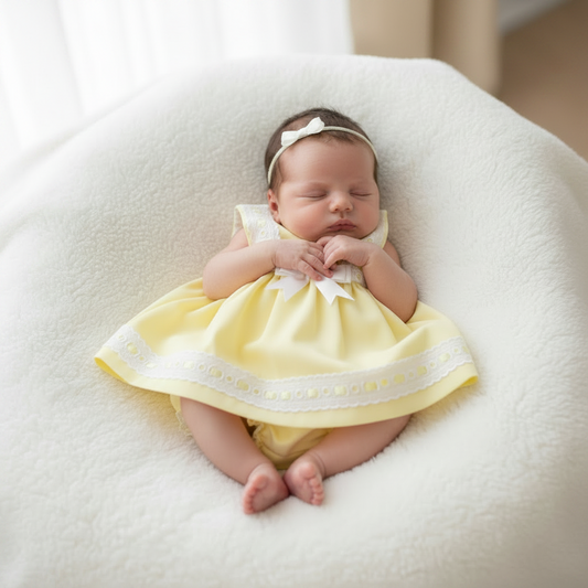 Baby girls yellow slotted ribbon dress set