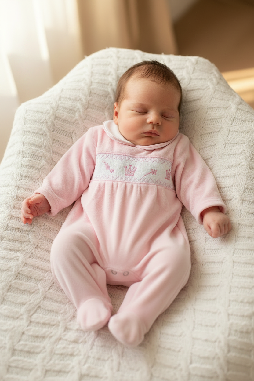 Baby girls velour smocked crown all in one