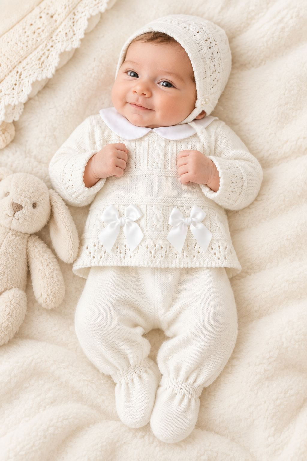 Baby girls Portuguese knitted set with bonnet - One size only newborn-3m