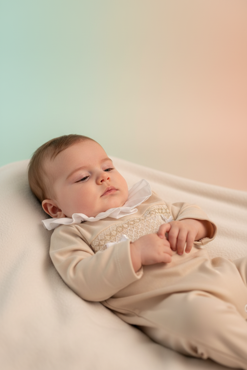 Baby girls smocked all in one with frilled collar