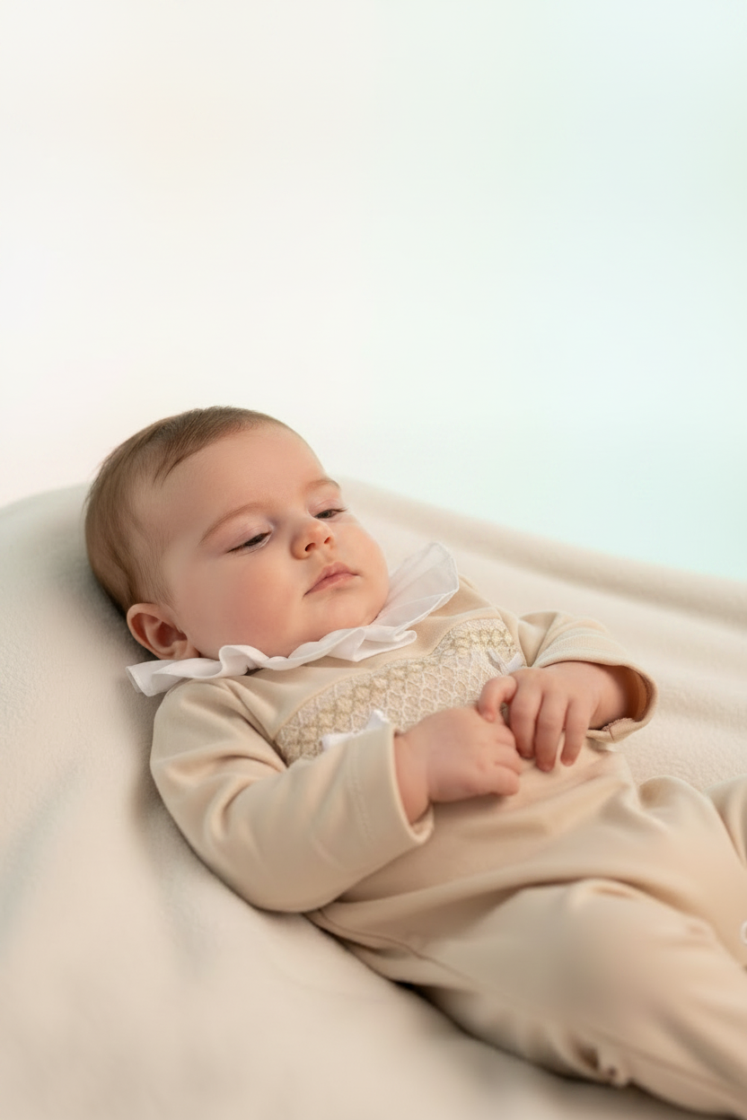Baby girls smocked all in one with frilled collar