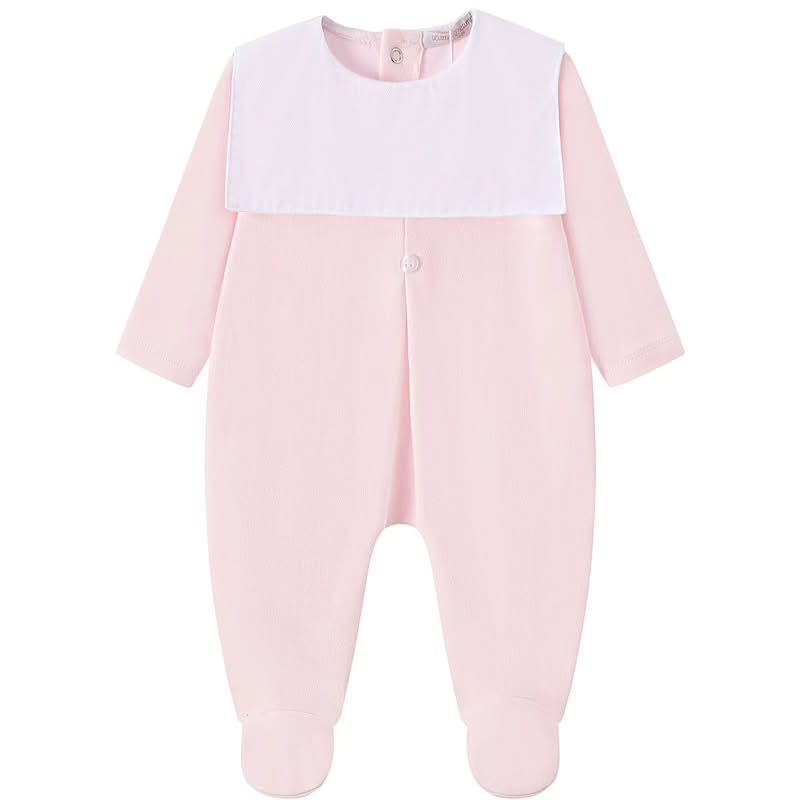 Baby girls Pink Cotton Square Collar Mock Bib all in one