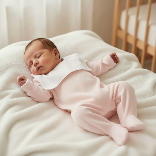Baby girls Pink Cotton Square Collar Mock Bib all in one