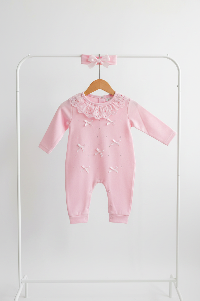 Baby girls diamanté all in one with headband