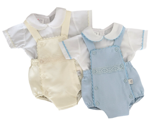 Baby boys cream waffle romper with shirt