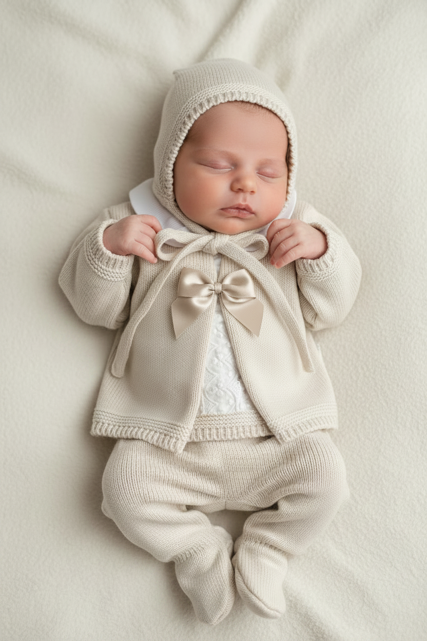 Baby girls Portuguese knitted set with bonnet - one size only newborn-3m