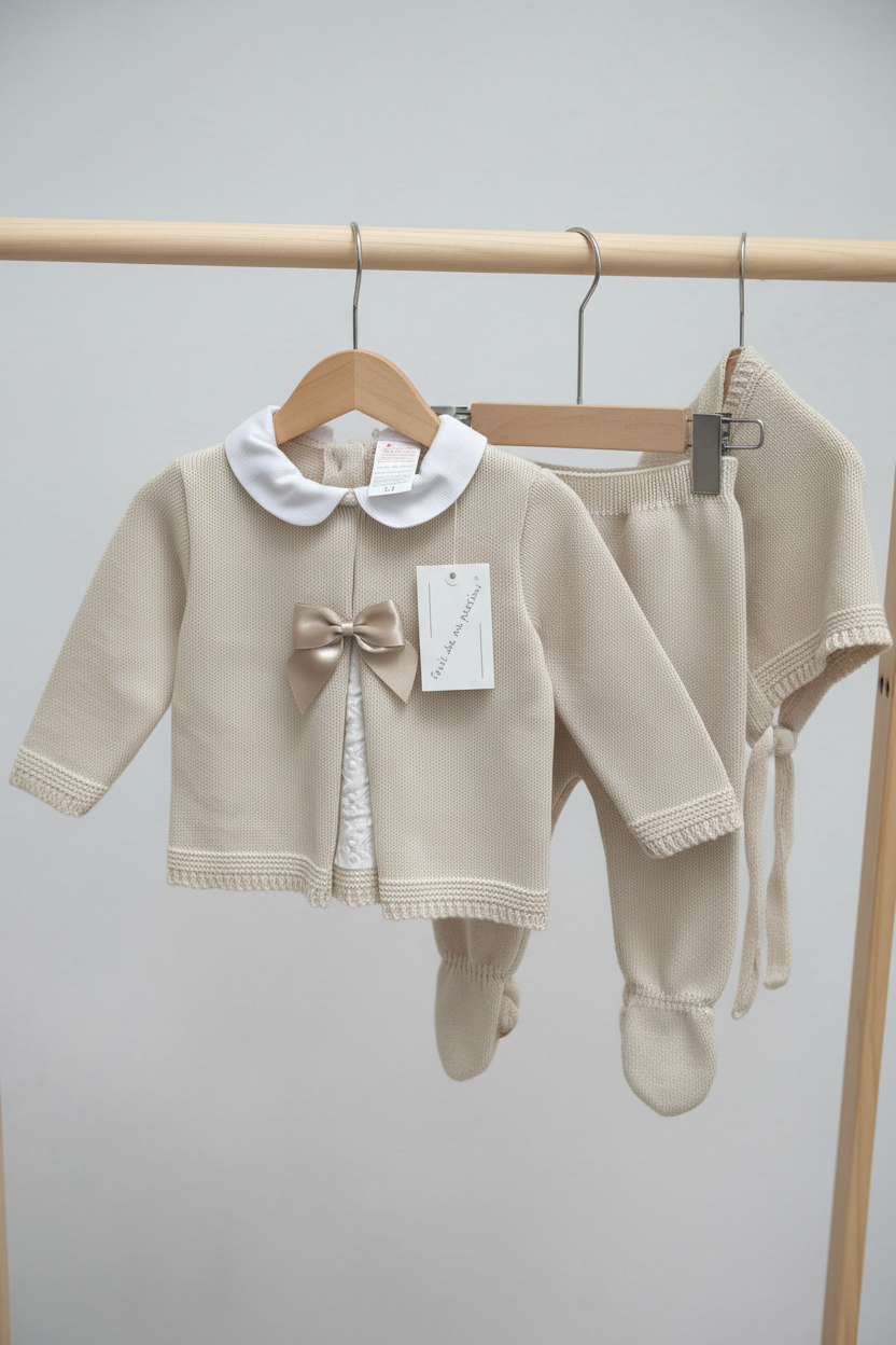 Baby girls Portuguese knitted set with bonnet - one size only newborn-3m