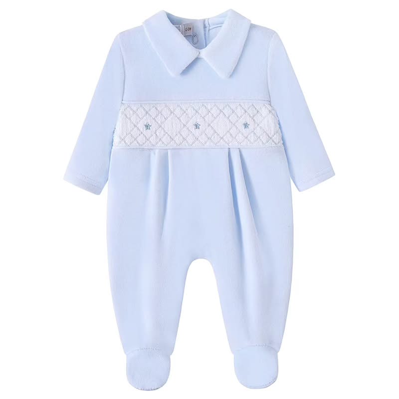 Baby boys Velour Star Smocked all in one