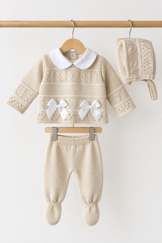 Baby girls Portuguese knitted set with bonnet - One size only newborn-3m