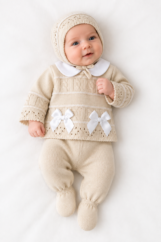 Baby girls Portuguese knitted set with bonnet - One size only newborn-3m
