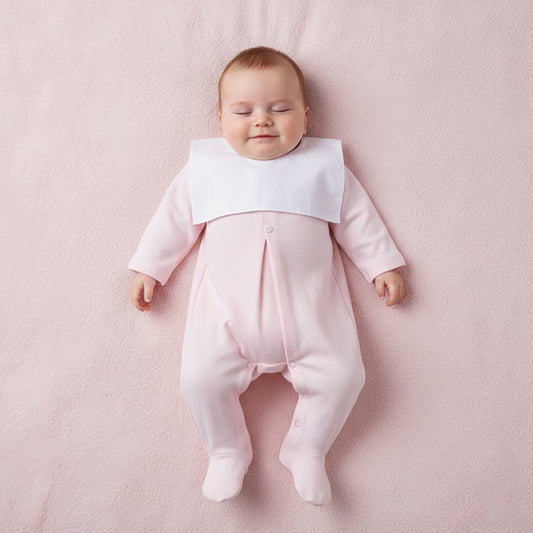 Baby girls Pink Cotton Square Collar Mock Bib all in one