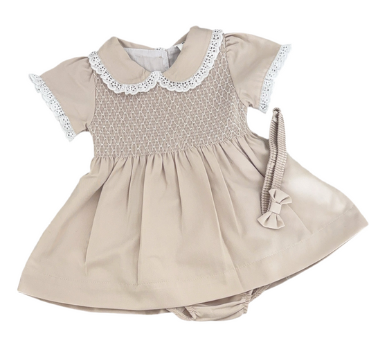 Baby girls smocked dress with knickers & headband