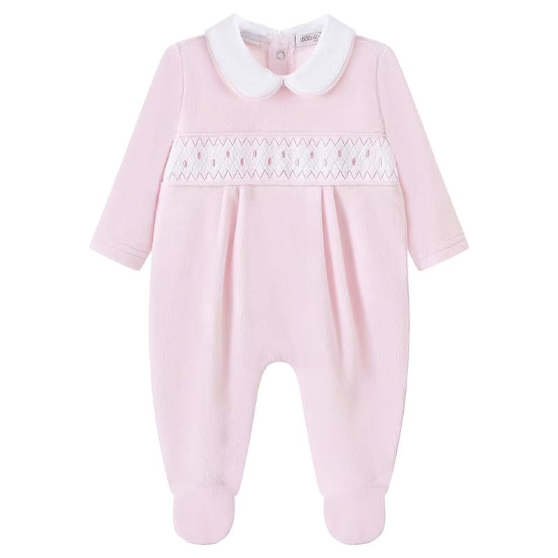 Baby girls Pink Velour Polka Dot Smocked All in One