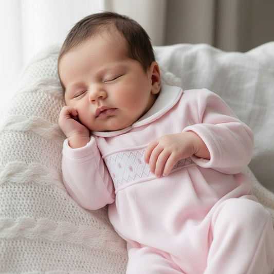Baby girls Pink Velour Polka Dot Smocked All in One