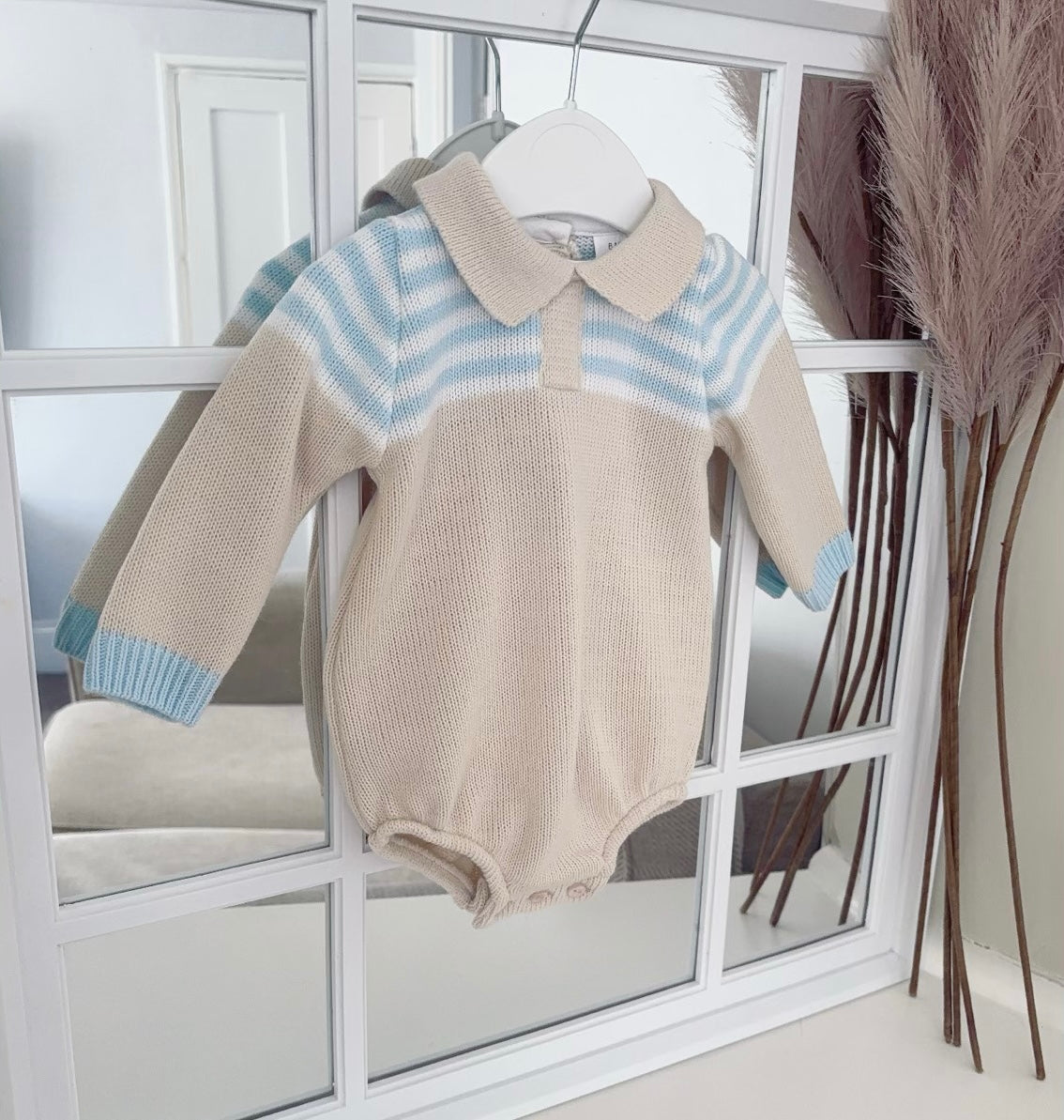 Baby boys knitted romper and cardigan set