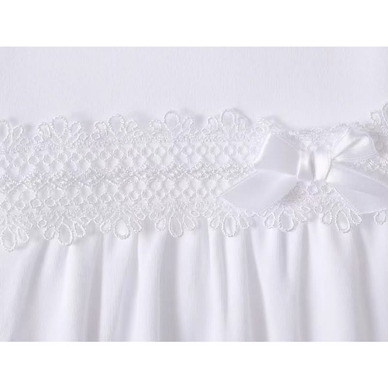 Baby girls Cotton Ruffle Sleepsuit with Lace and Bow Detail