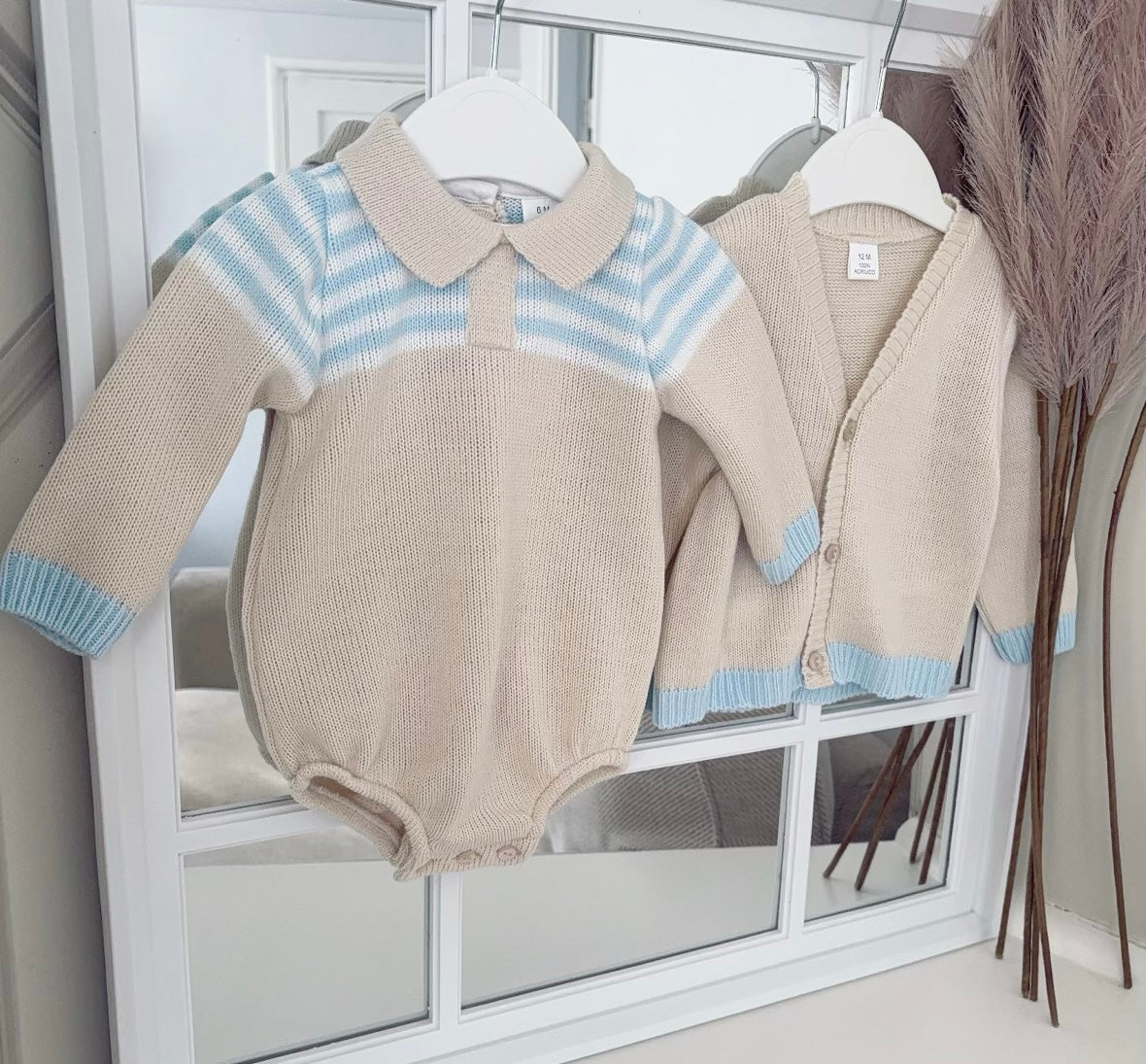 Baby boys knitted romper and cardigan set