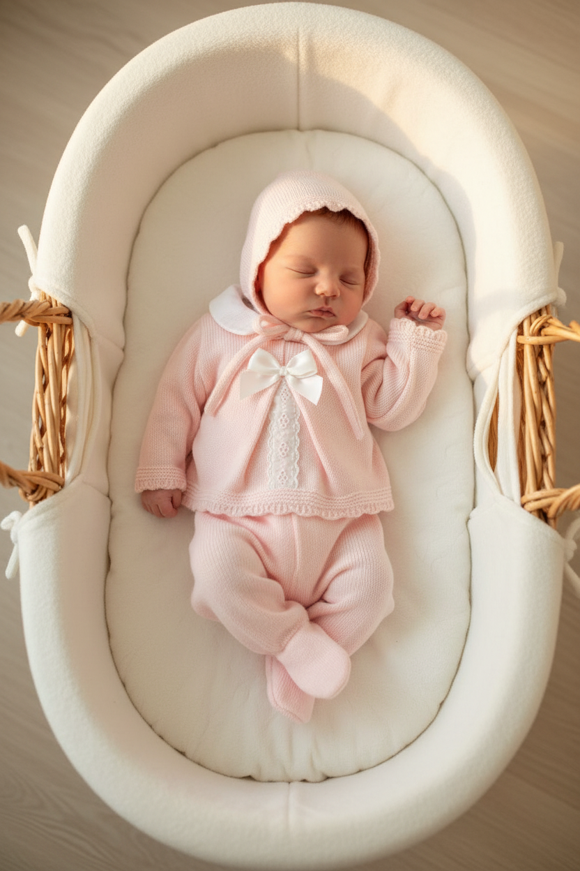 Baby girls Portuguese knitted set with bonnet - one size only newborn-3m