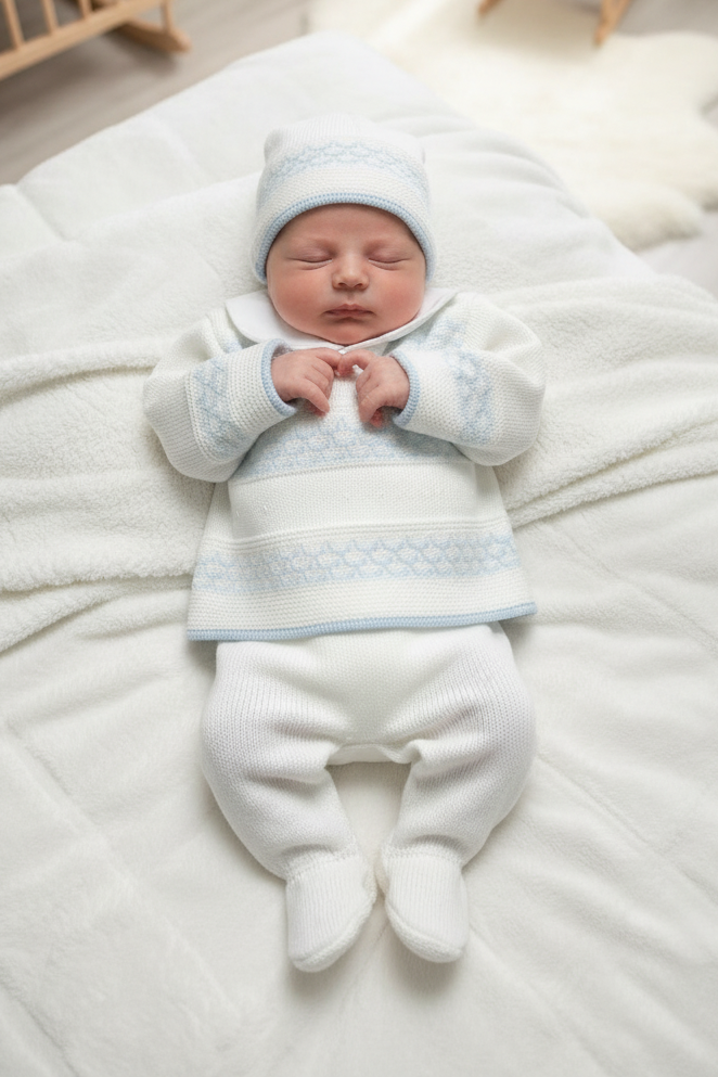 Baby boys Portuguese knitted set with hat - one size newborn-3m