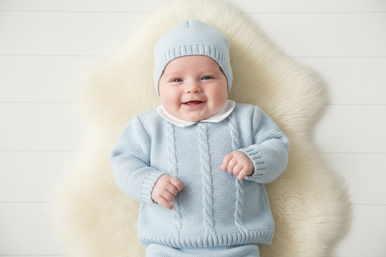 Baby boys Portuguese knitted set with hat - One size only