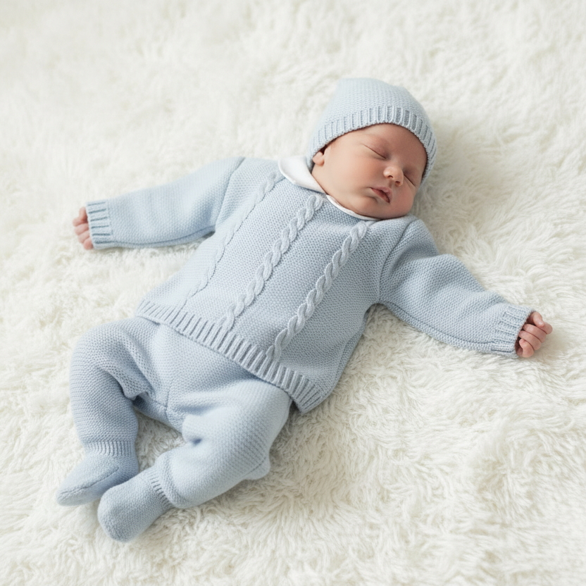 Baby boys Portuguese knitted set with hat - One size only