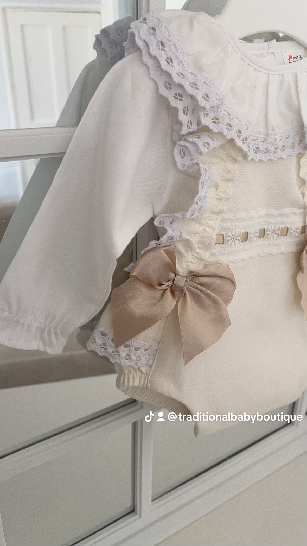 Baby girls cream slotted ribbon set