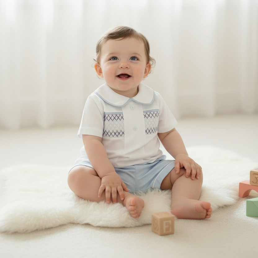 Baby boys smocked shorts set