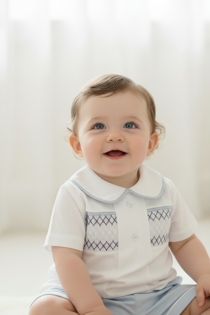 Baby boys smocked shorts set