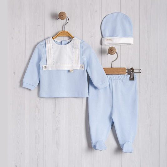 Baby boys blue cotton three piece set