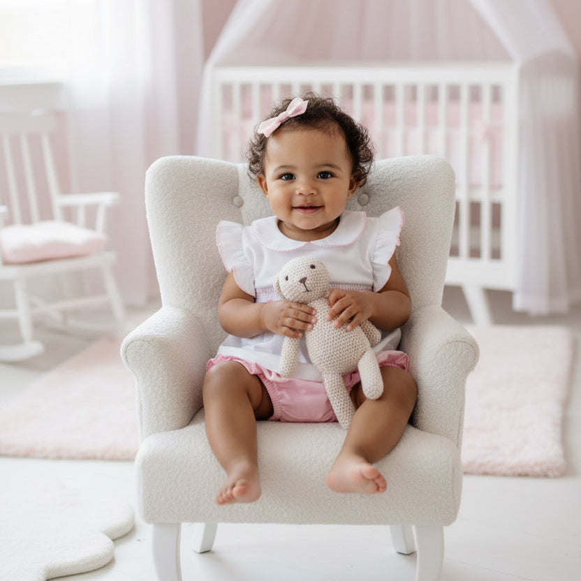 Baby girls pink smocked cotton set