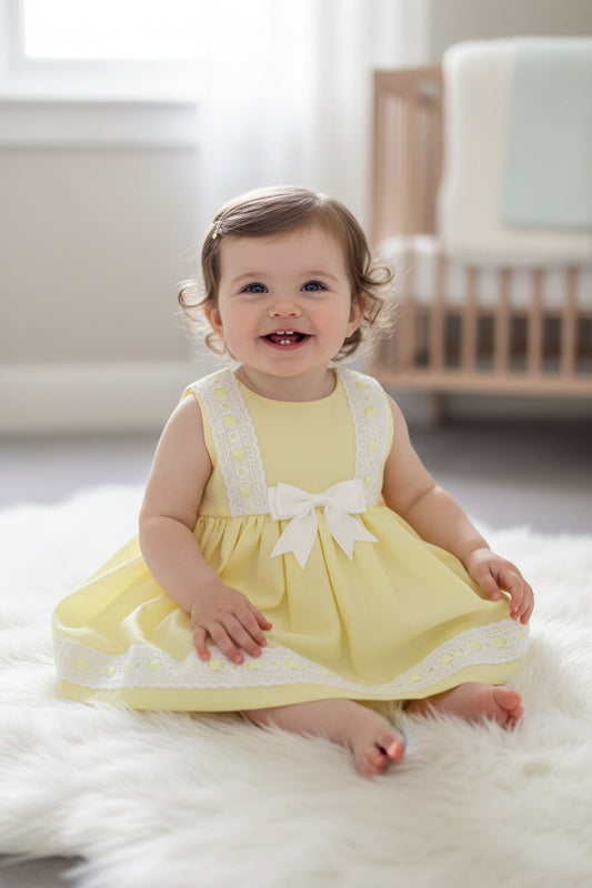 Baby girls yellow slotted ribbon dress set