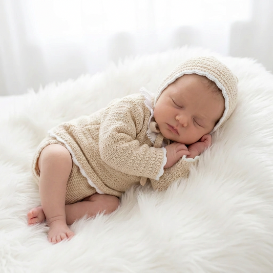 Baby girls knitted set with bonnet