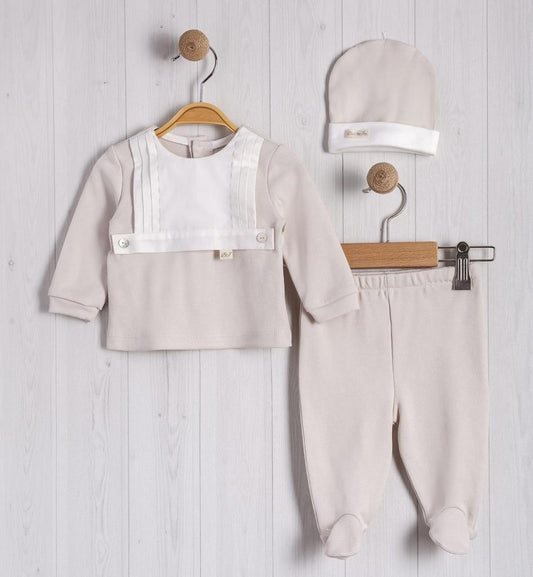 Baby boys beige cotton three piece set