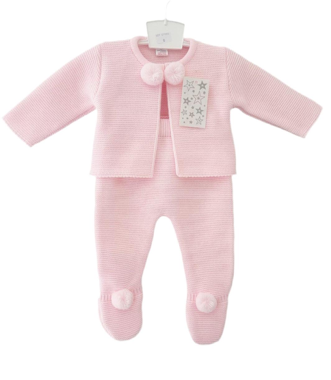 Baby girls pink knitted ‘Pompom’ set