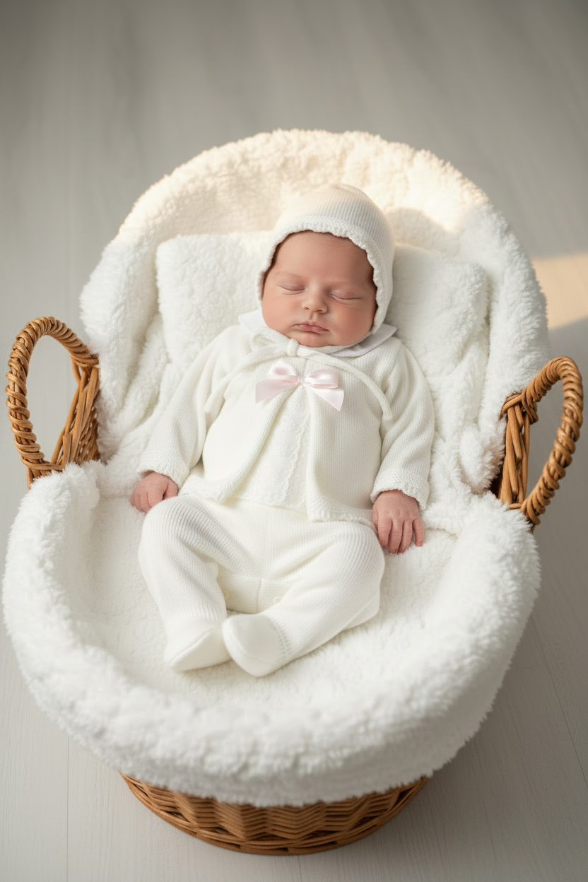Baby girls Portuguese knitted set with bonnet - one size only newborn-3m