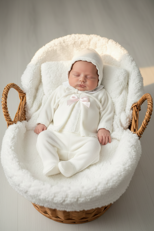Baby girls Portuguese knitted set with bonnet - one size only newborn-3m